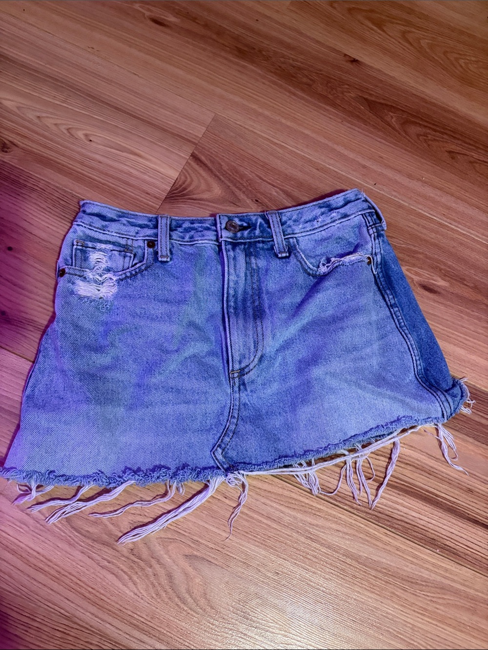 Abercrombie & Fitch Distressed Denim Mini Skirt - Light Blue